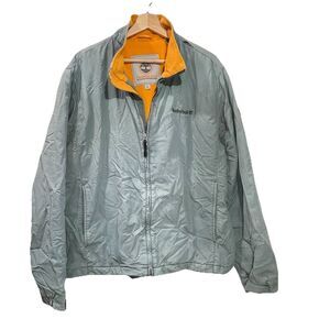 Mens Vintage Timberland Shell Bomber Fleece Lining Jacket L Gray Orange Outdoor
